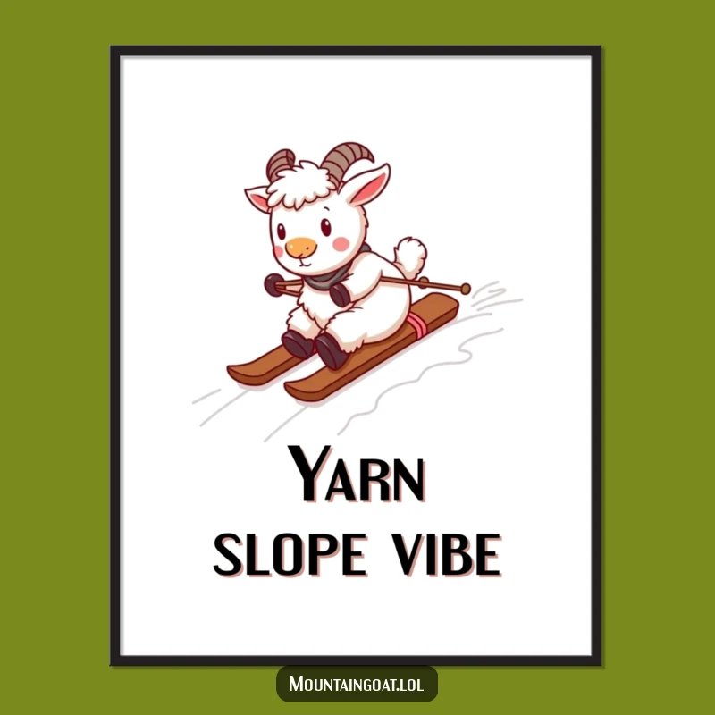 Funny Playful Goat Yarn Ski Poster - Whimsical Wall Art