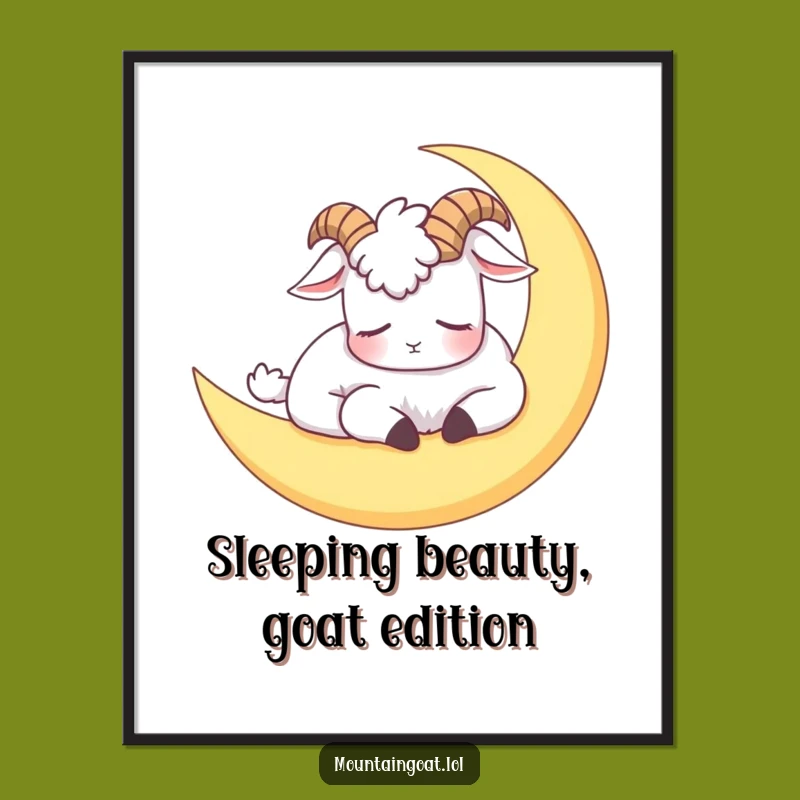 Funny Sleepy Goat on Moon Poster - Whimsical Wall Art, Humorous Gift Decor