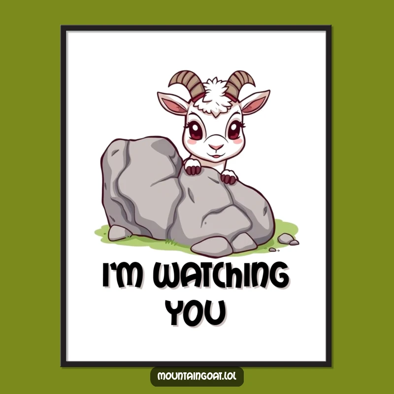 Funny Curious Mountain Goat Poster: Artistic Peek-a-Boo Wall Art, Perfect Nature Lover Gift