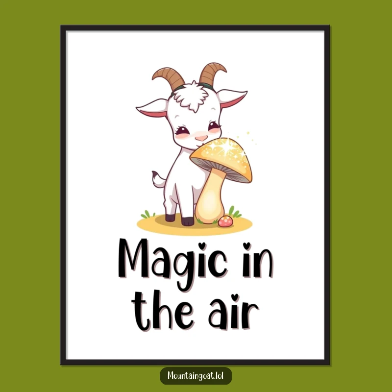 Funny Curious Goat Poster: Hilarious Mushroom Sniffing Art for Walls