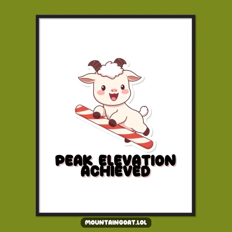 Funny Kawaii Goat Candy Cane Art Print: Whimsical & Hilarious Wall Decor