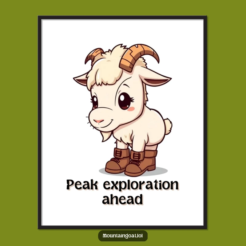 Kawaii Mountain Goat Poster Print: Whimsical Adventure Art Gift