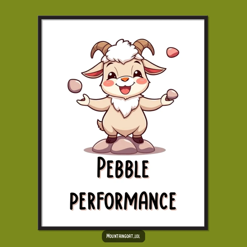 Funny Joyous Goat Pebble Juggling Poster - Uplifting Wall Art