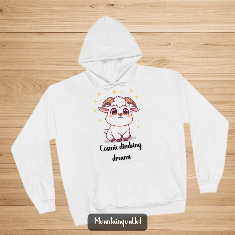 Funny Mountain Goat Star Hoodie: A mesmerized goat looks at twinkling stars, offering cozy comfort and cosmic inspiration.