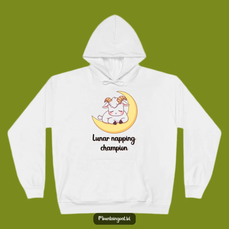 Funny Cozy Mountain Goat Moon Nap Hoodie - Warm Humorous Gift for Sleepyheads