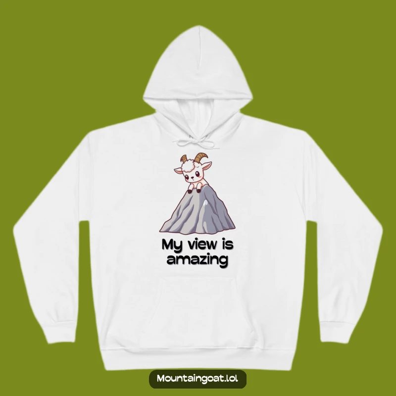 Funny Curious Goat Hoodie - Cozy Kawaii Mountain Explorer Apparel for Adventurous Comfort