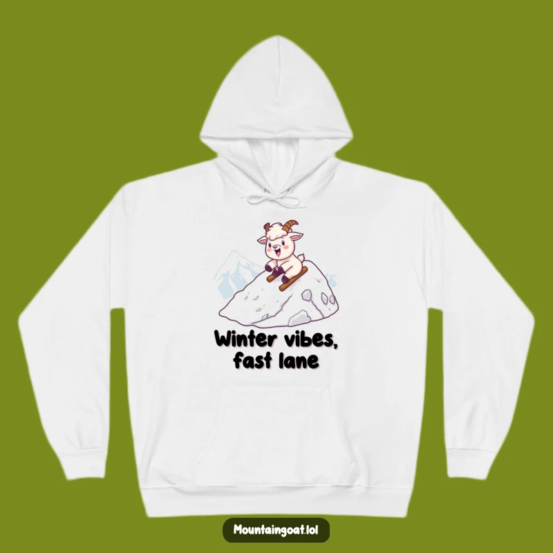 Cozy Funny Kawaii Goat Snow Slide Hoodie - Warm Winter Humor Gift