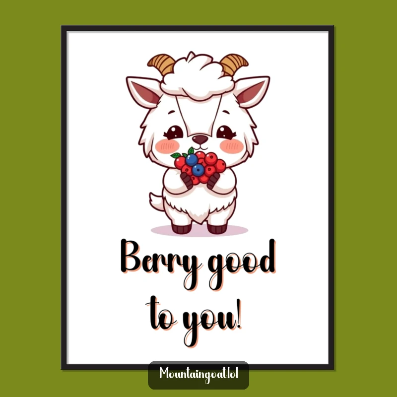 Free Printable Wall Art: Shy Goat with Berries, Cute Downloadable Art for Cozy Spaces