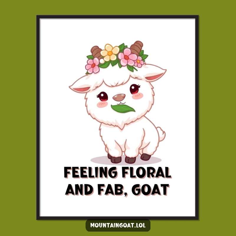 Free Printable Flower Goat Wall Art: Funny Munching Character Downloadable Decor