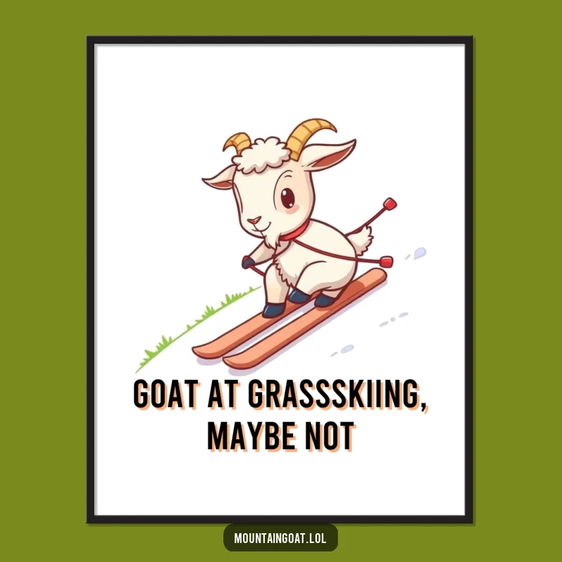 Free Printable Wall Art: Awkward Ski Goat, Quirky Downloadable Decor, Comical Art Piece