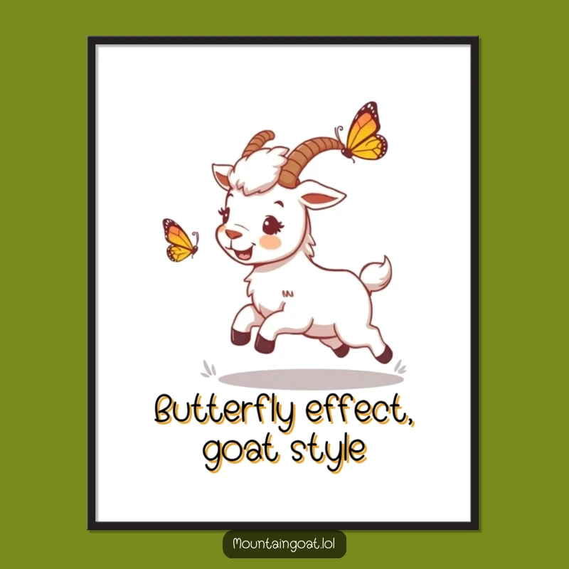 Free Printable Wall Art Decor: Playful Goat Chasing Butterfly, Downloadable Art