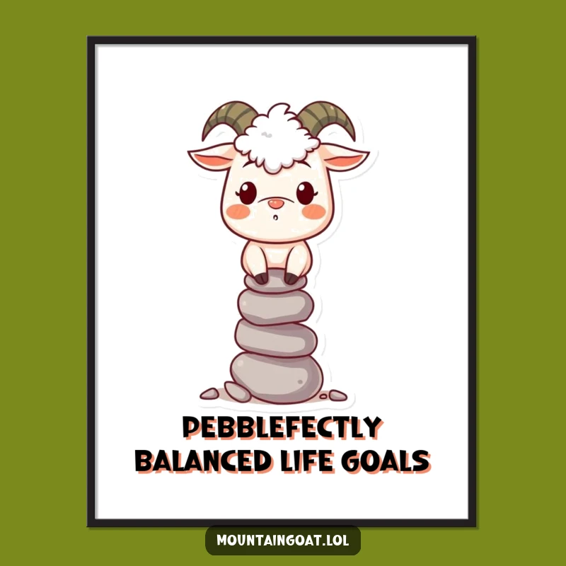 Funny Free Printable Wall Art: Mountain Goat Stacking Pebbles, Quirky Downloadable Decor