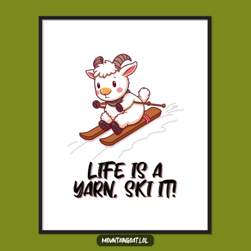 Free Printable Wall Art: Playful Goat Skiing Yarn, Funny Whimsical Downloadable Decor