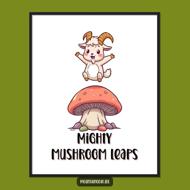 Free Printable Wall Art: Bouncing Goat on Mushroom, Whimsical Downloadable Decor Gift