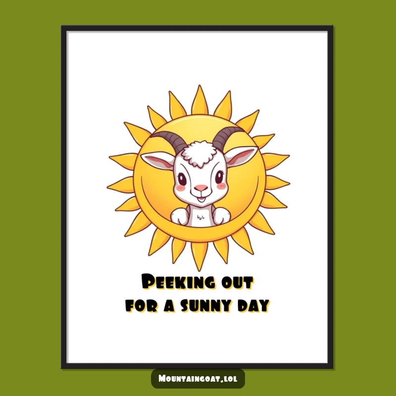 Free Printable Wall Art: Goat & Smiling Sun, Whimsical Downloadable Decor, Cheerful Art
