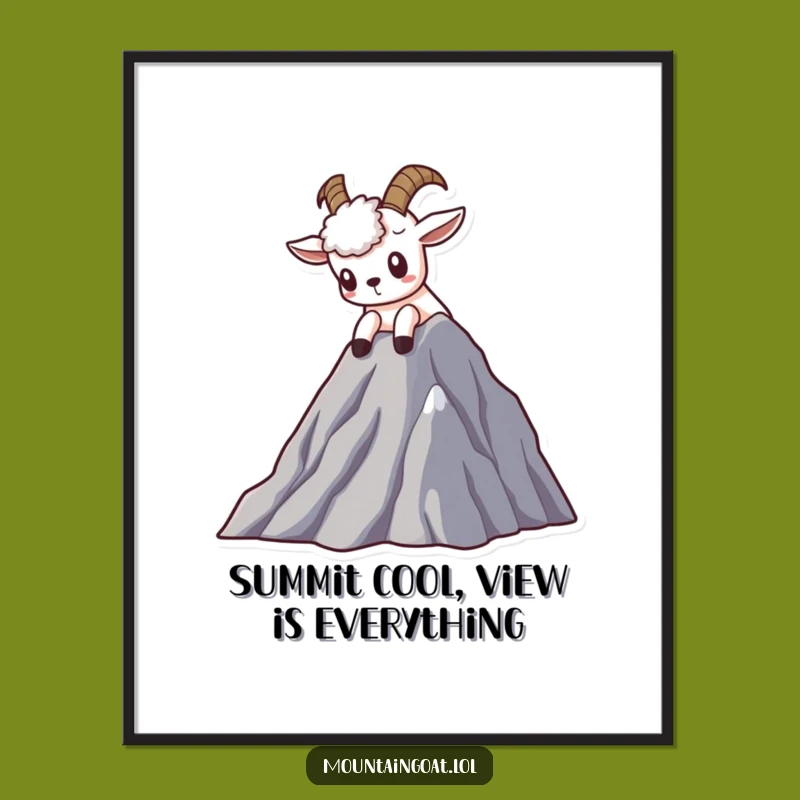 Curious Kawaii Goat Wall Art: Mountain Peak Free Printable Downloadable Decor for Adventurous Spaces