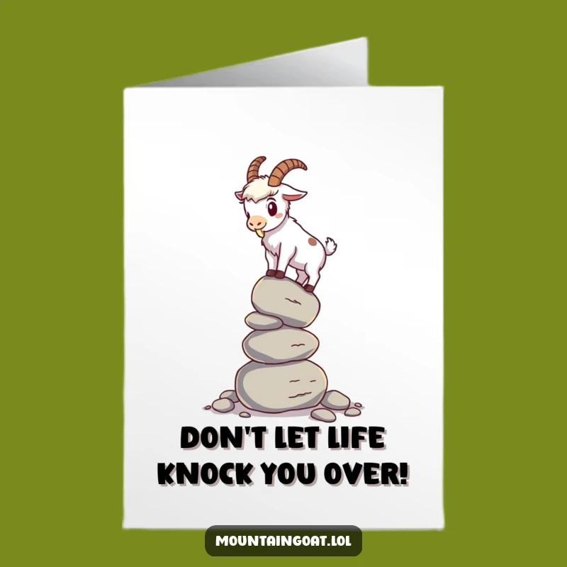 Send laughs with this free printable birthday card featuring a mountain goat masterfully (or not!) balancing on pebbles. Print at home for a unique wish.