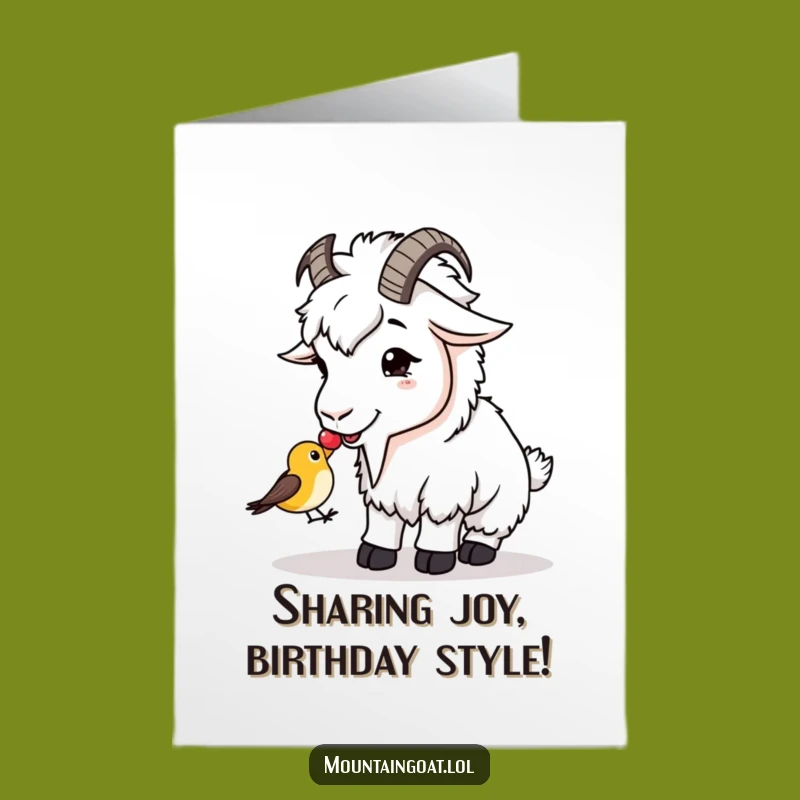 Free Printable Birthday Card: Goat & Bird Sharing Joy! Sweet Funny Downloadable Gift.