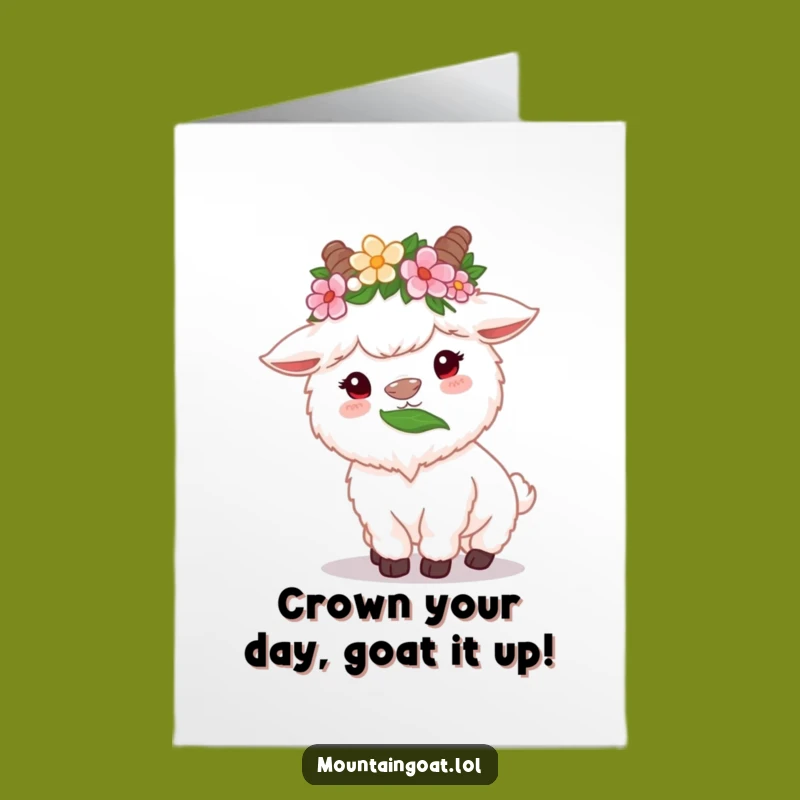 Wish them a happy birthday with a bite of joy! This free printable card features a fluffy goat enjoying a tasty leaf, ideal for printing at home.