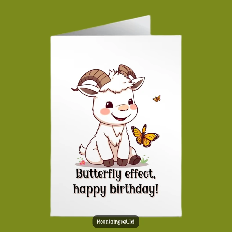 Free Printable Kawaii Goat Birthday Card - Funny Butterfly Playing Downloadable
