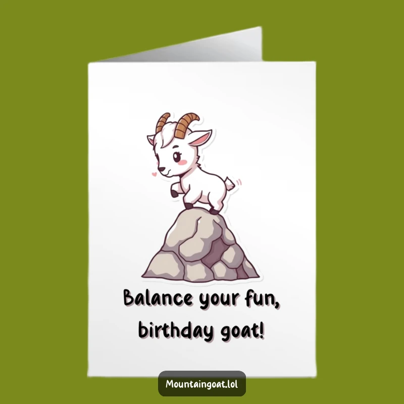Free Printable Tiny Goat Birthday Card: Funny Balancing Act Downloadable Gift