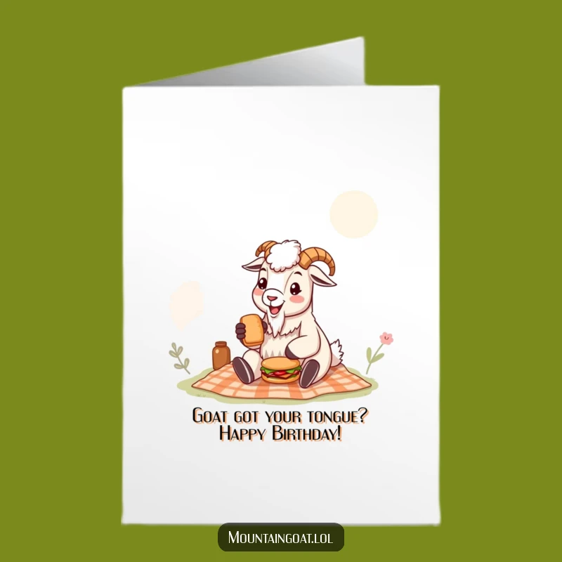 Free Printable Birthday Card: Happy Goat Picnic Sandwich Fun Downloadable Gift