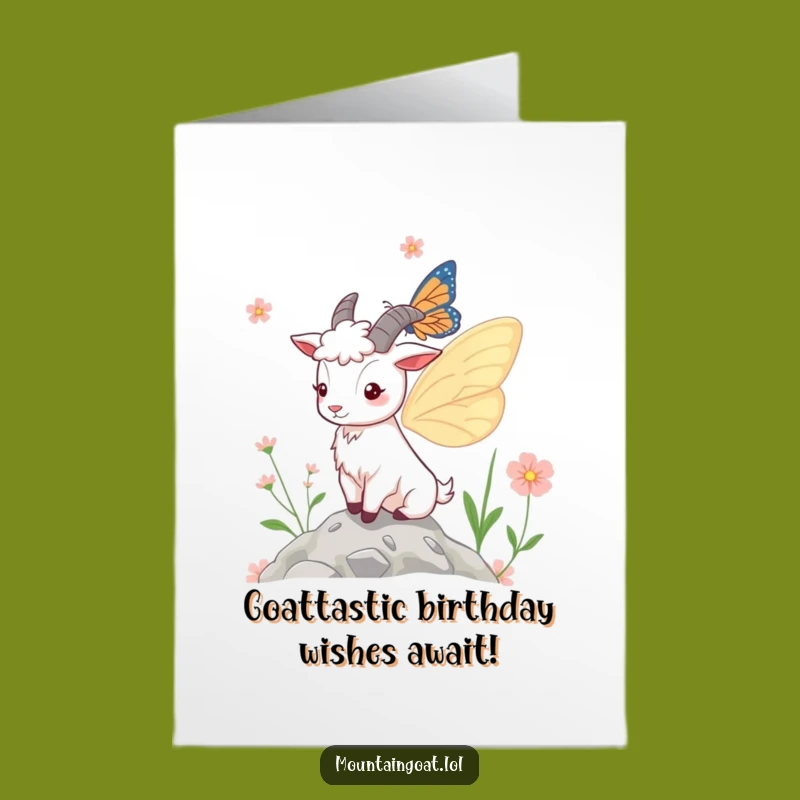 Free Printable Birthday Card: Funny Goat Butterfly Design for a Whimsical Celebration