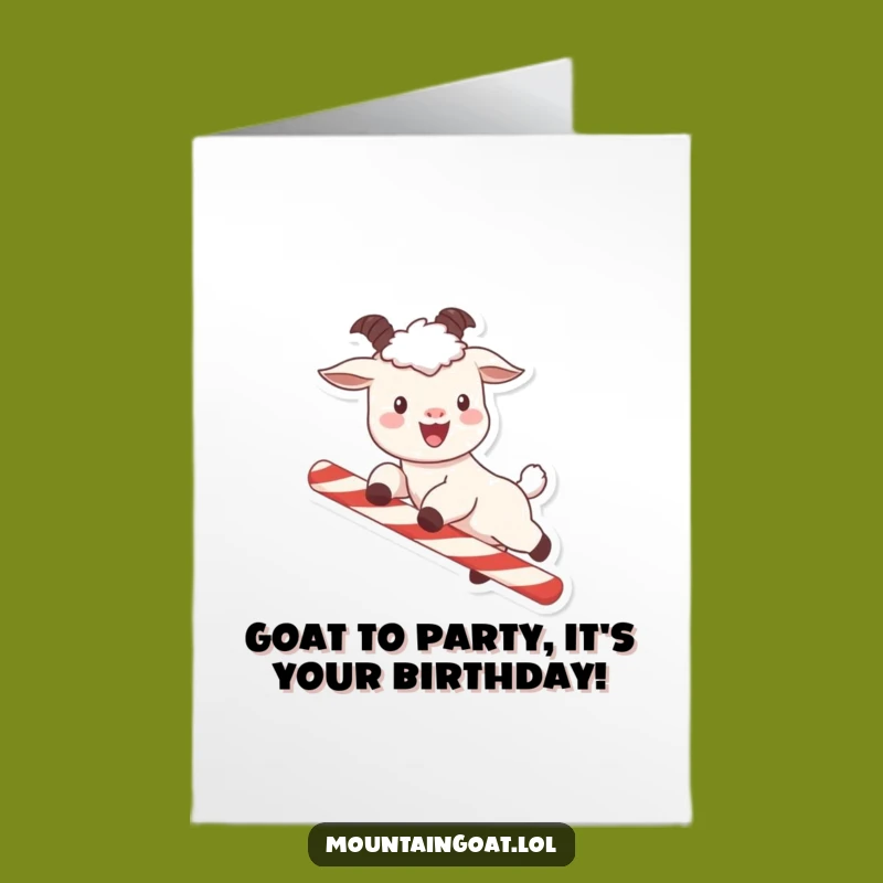 Free Printable Birthday Card: Kawaii Goat Leaping Joyfully for a Laughable Gift
