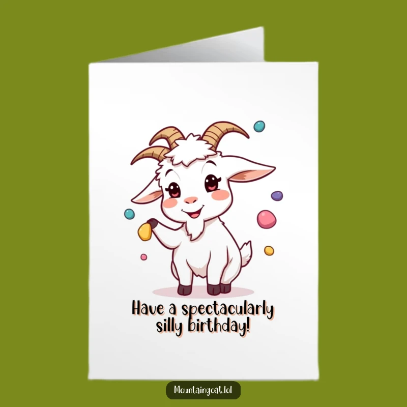 Free Printable Birthday Card: Juggling Goat Surprise, Silly Downloadable Gift for a Joyful Day