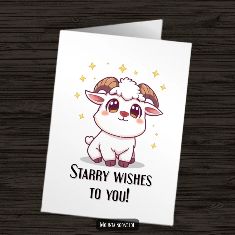 Funny Free Printable Birthday Card: A mountain goat with wide eyes gazing in awe at twinkling stars above.