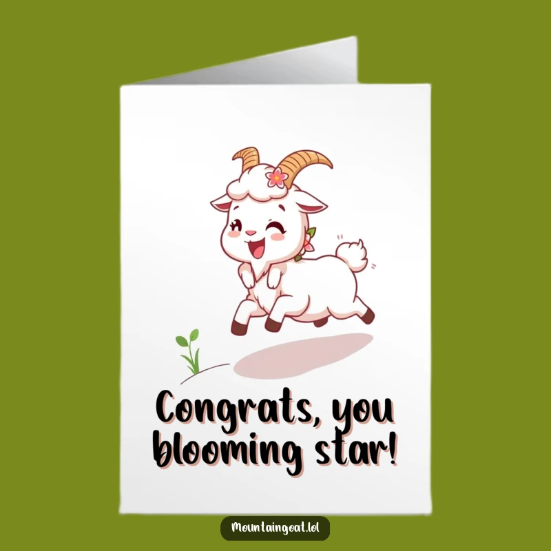 Free Printable Goat Congrats Card - Floral Skipping Downloadable Gift