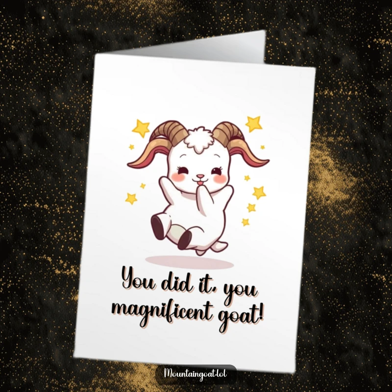 Funny Free Printable Congrats Card: A goat comically tumbles backward with stars, celebrating a win with a bang. Downloadable.