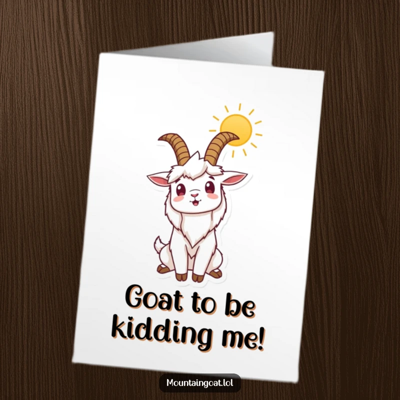 Funny Free Printable Congratulations Card: Mountain goat stretching horns skyward, celebrating success with a sunny disposition, a downloadable gift.