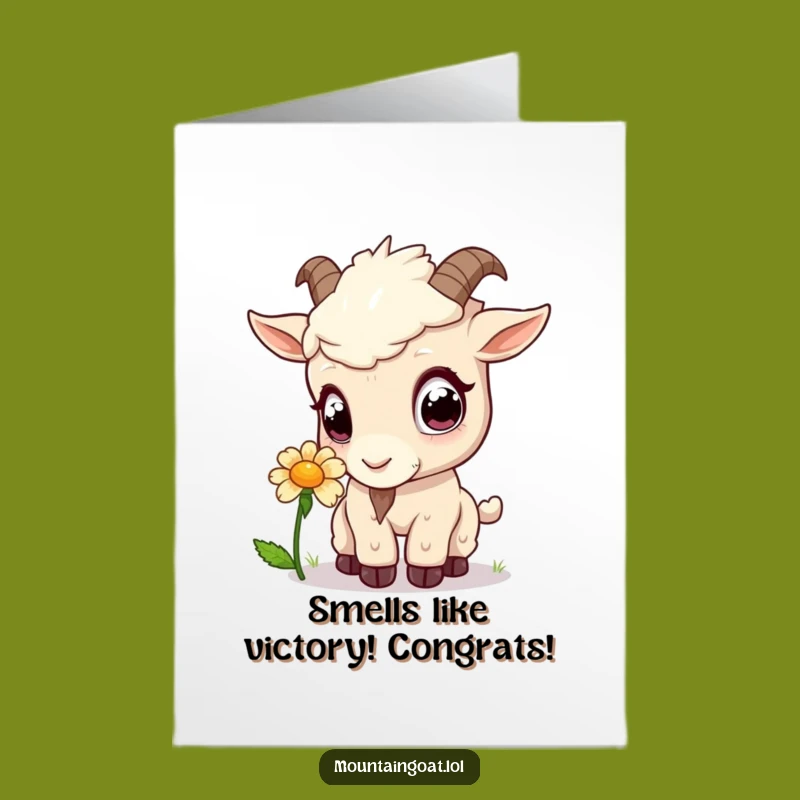 Free Printable Kawaii Goat Congrats Card: Funny Sniffing Downloadable Gift for Success