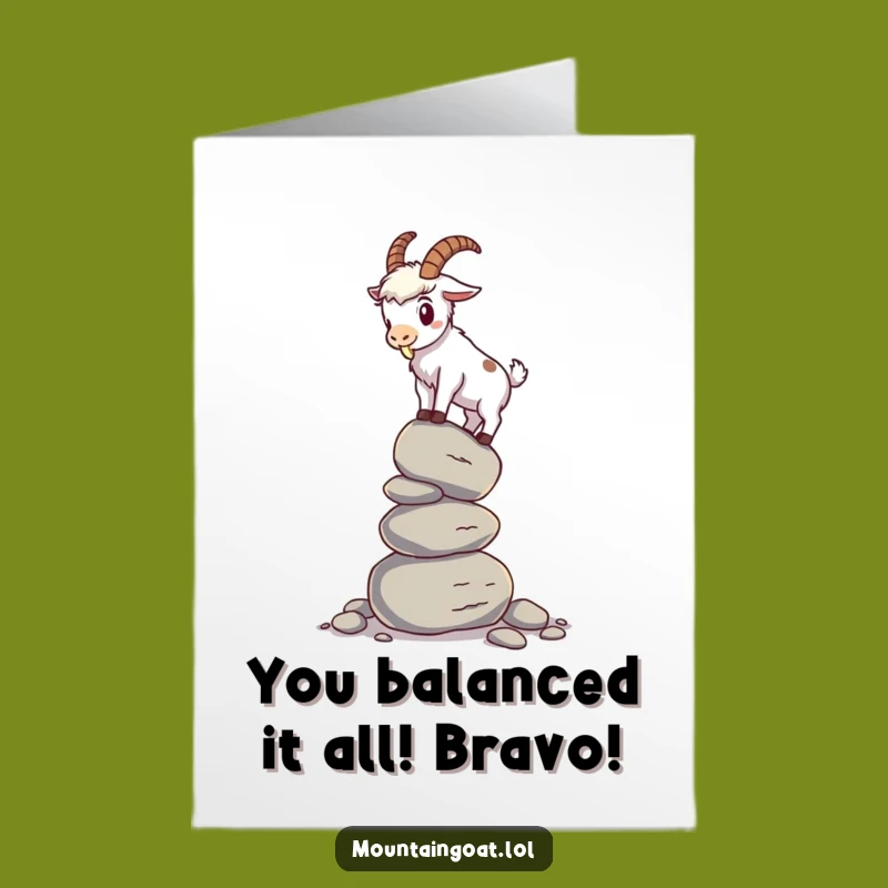 Free Printable Congrats Card: Wobbly Goat Balancing Act Downloadable Gift