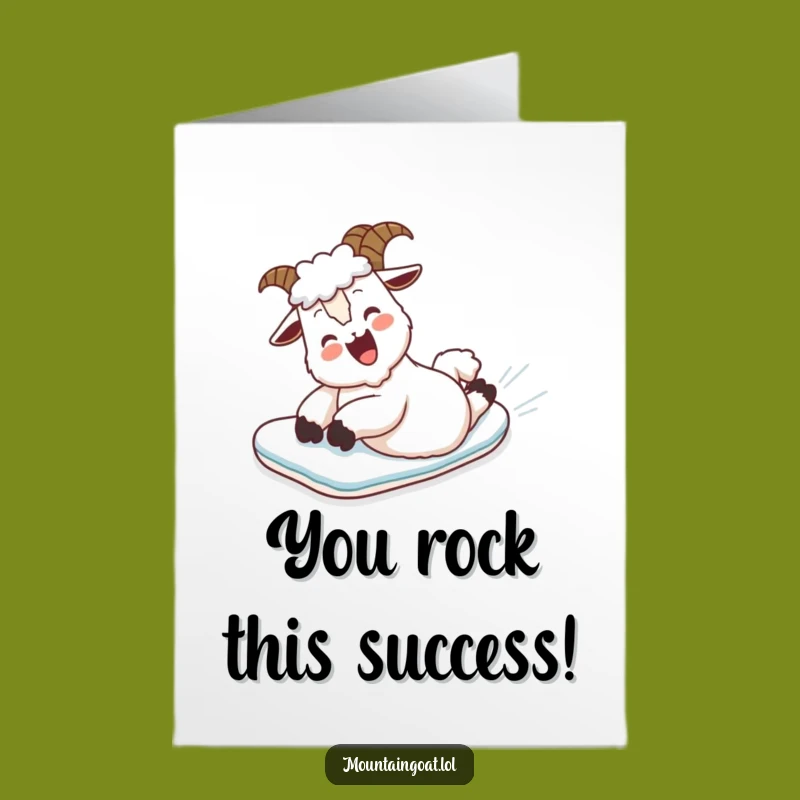 Free Printable Congrats Card: Giggling Goat's Epic Snow Slide! Funny Downloadable Gift.