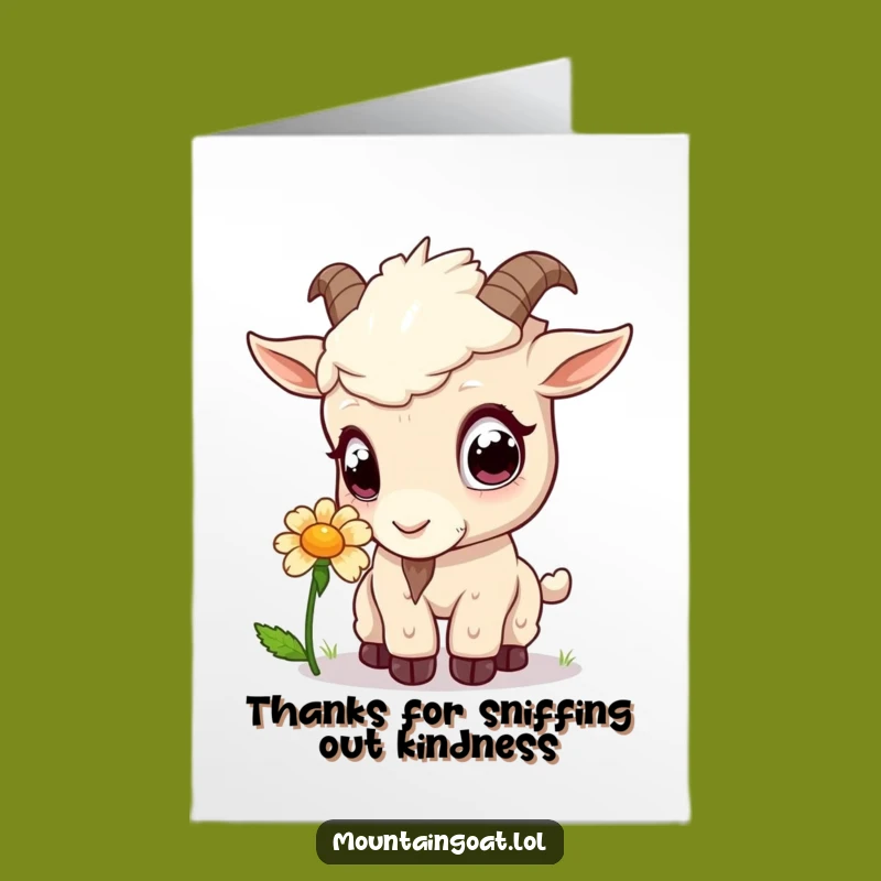 Free Printable Kawaii Goat Thank You Card: Funny Sniffing Downloadable Gift of Gratitude