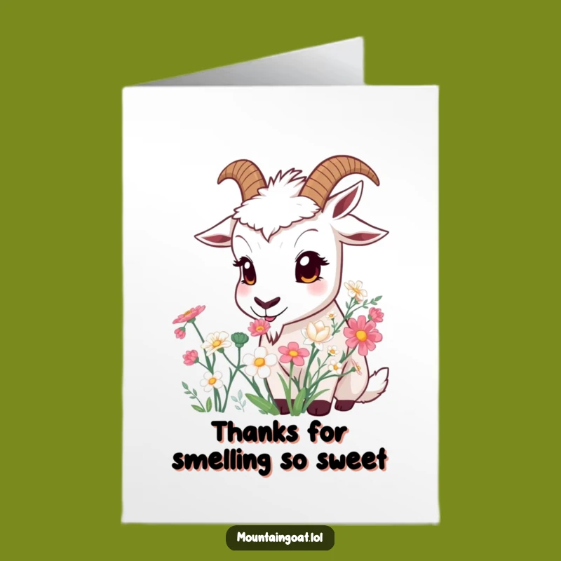 Free Printable Thank You Card: Curious Goat & Flowers, Grateful Downloadable Gift
