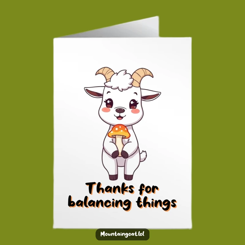 Free Printable Thank You Card: Funny Goat Mushroom Balance - Grateful Downloadable Gift!