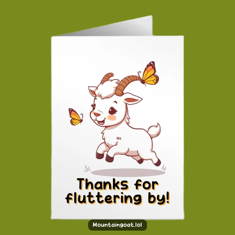 Free Printable Thank You Card: Goat Chasing Butterfly, Downloadable DIY Gratitude