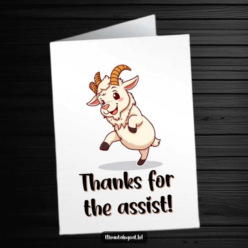 Funny Free Printable Thank You Card featuring a mountain goat with a wide, silly grin attempting a wobbly somersault.