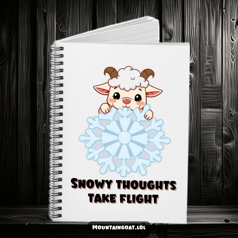 Funny Goat Snowflake Notebook: A curious kawaii goat peeking over a snowflake adorns this notebook, perfect for winter journaling.