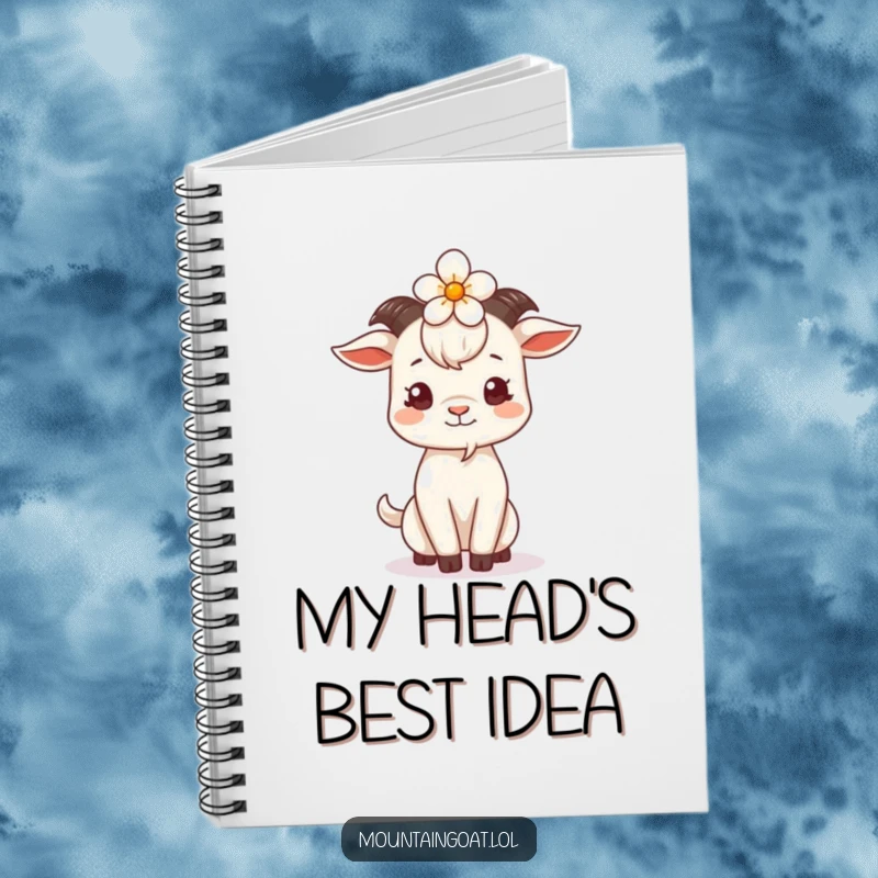 Funny Goat Flower Head Notebook, designed with a charming goat balancing a flower, ready for all your notes and doodles.
