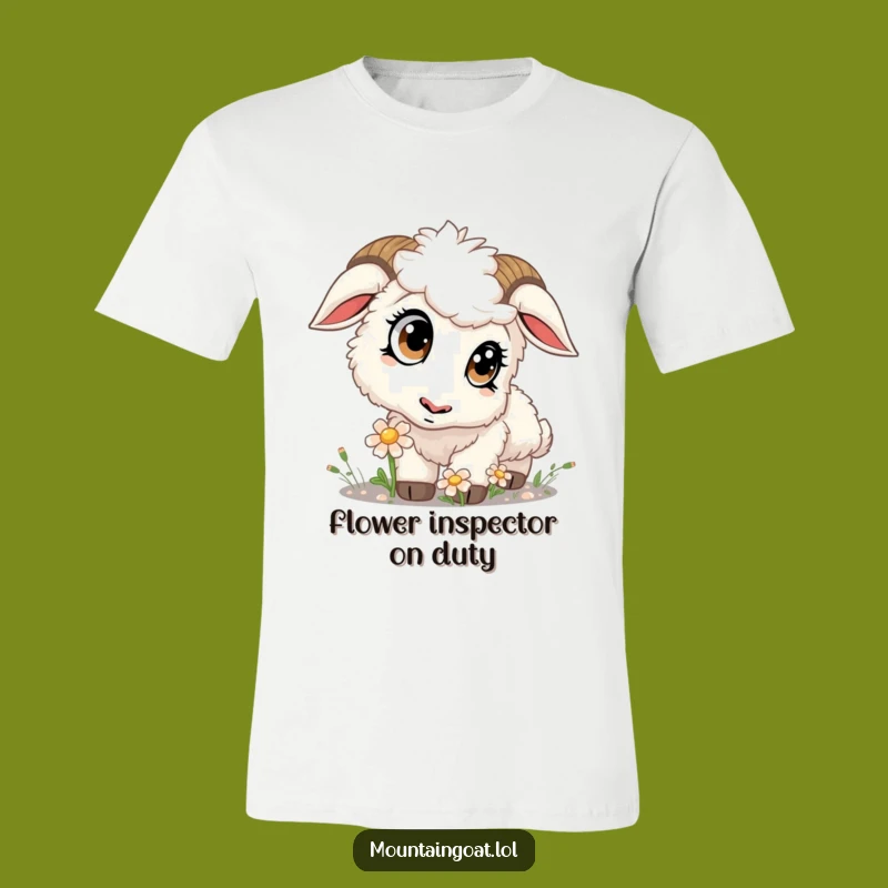 Funny Kawaii Goat Sniffing Flower T-Shirt: Adorable Nature Tee