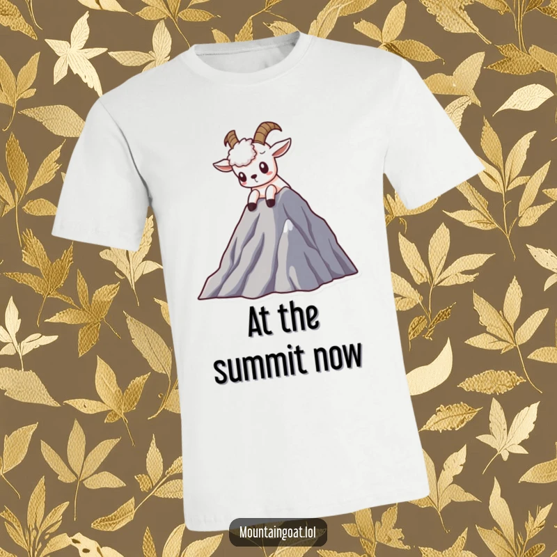Funny Kawaii mountain goat t-shirt showcasing a curious goat peering from a mountain peak, perfect for adventurers.