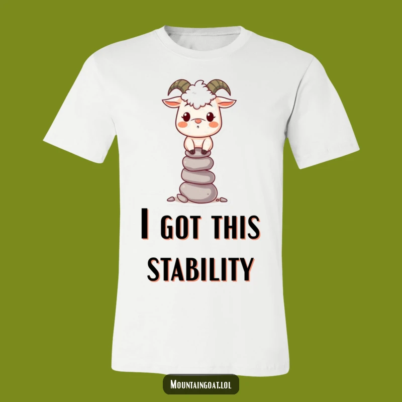 Funny Mountain Goat Pebble Balancing T-Shirt - Comedic Goat Apparel Gift!
