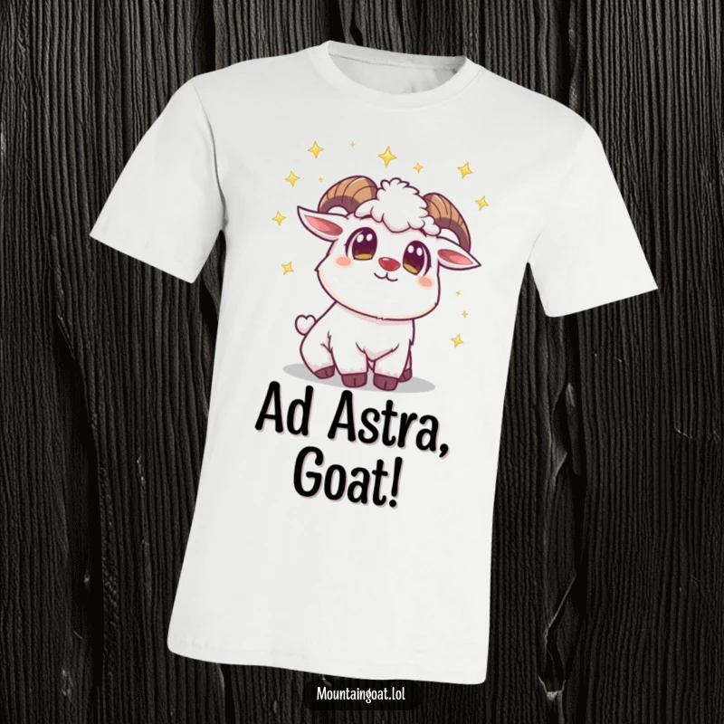 Funny Mountain Goat Star T-Shirt: A goat with amazed eyes stares at a beautiful starry night sky, perfect for dreamers.