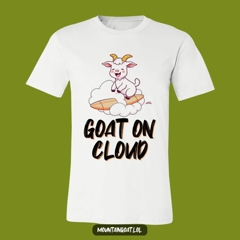 Funny Goat Cloud Surfer T-Shirt - Comical Animal Adventure Wear
