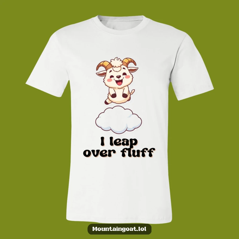 Funny Mountain Goat T-Shirt: Grinning Goat's Cloud Leap Design