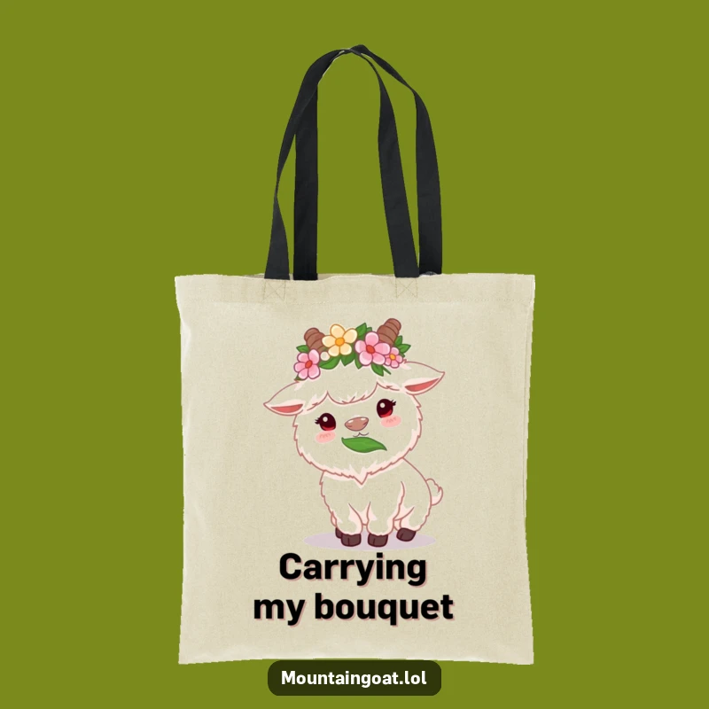 Funny Flower Crown Goat Tote Bag - Cute Munching Animal Carryall Gift